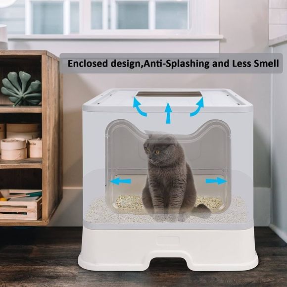 Foldable Cat Litter Box -Large Top Entry Anti-Splashing & Spacious and Scoop - Picture 2 of 10